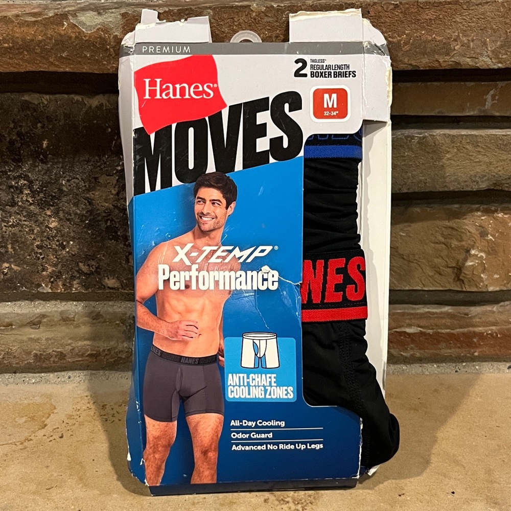 Hanes Moves X-Temp Performance Boxer Briefs - Black with Red or Blue 2-Pack